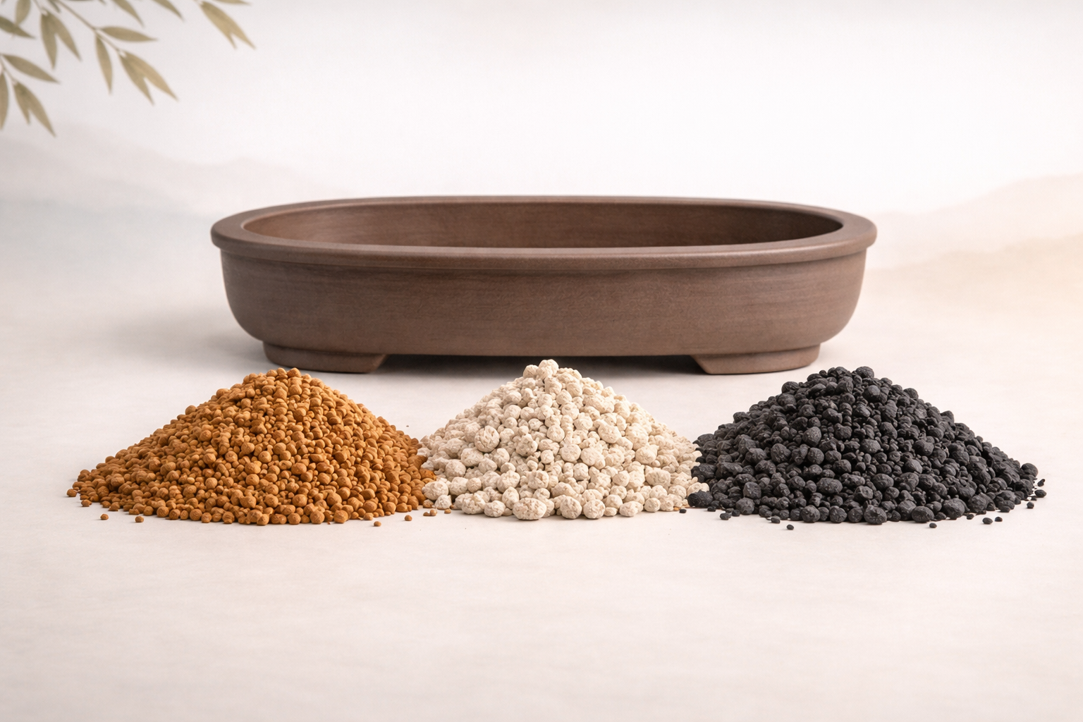 Akadama, pumice, and lava rock with bonsai training pot